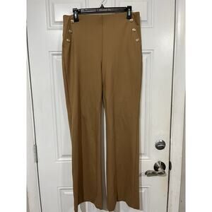 Chicos 6R Womens PullOn Pants Tan Gold Button Sailor Style Office Chic Trouser